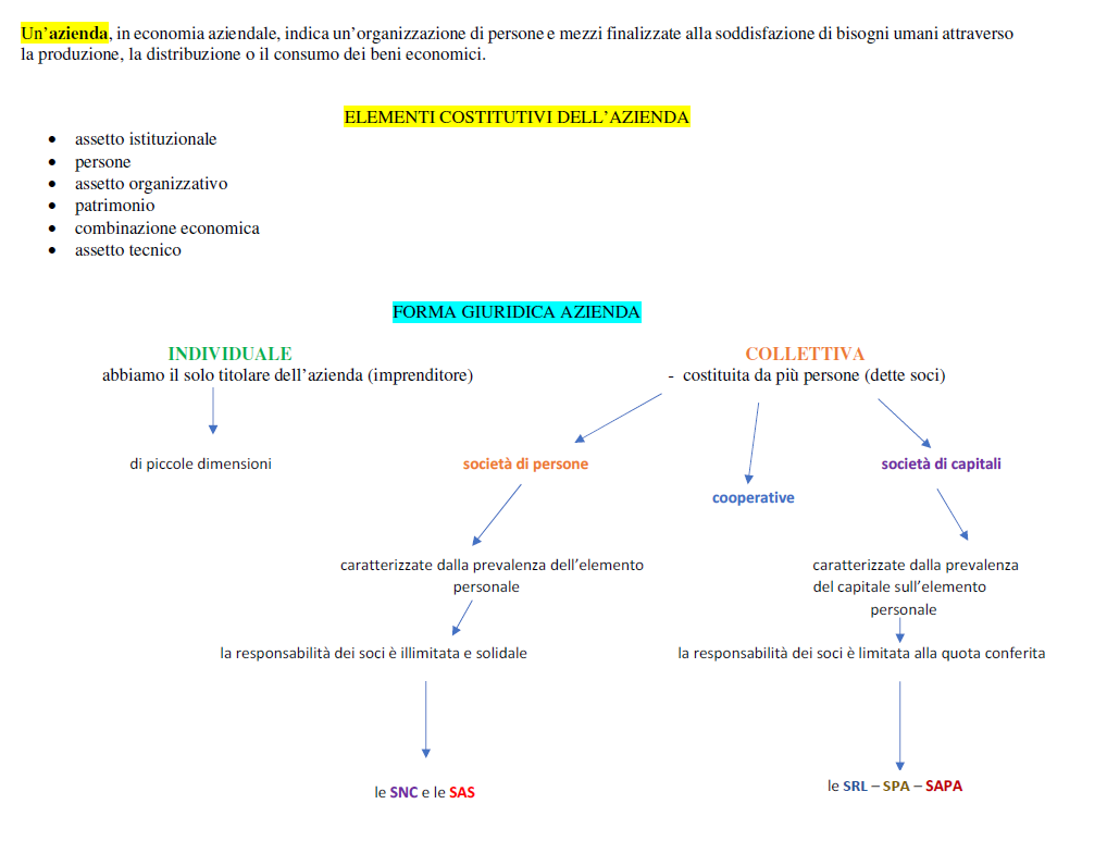 elementi costitutivi dell'azienda - forma giuridica